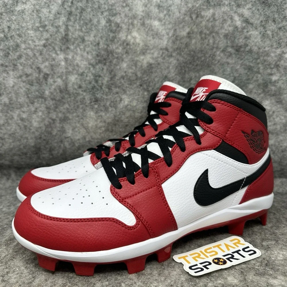 Nike Air Jordan 1 Mid MCS Baseball Cleats Mens Size 12 Chicago White Red Black